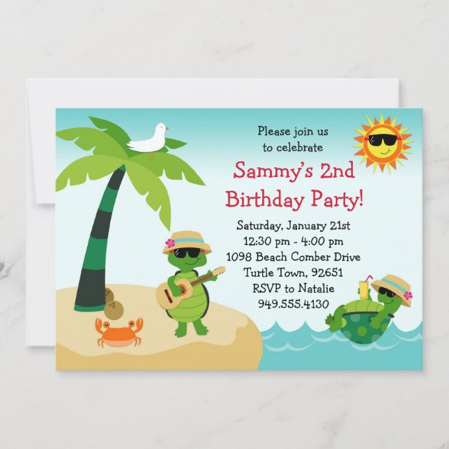 Invitation de fête d'anniversaire de plage de (Devant)