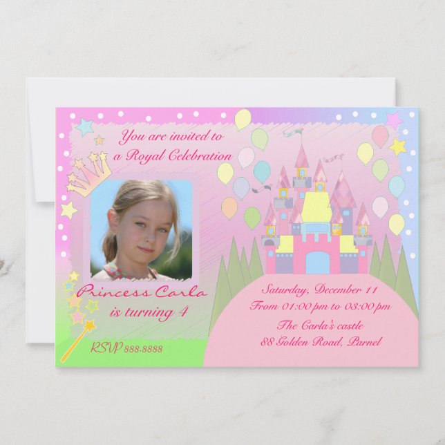 Invitation de fête d'anniversaire de princesse (Devant)