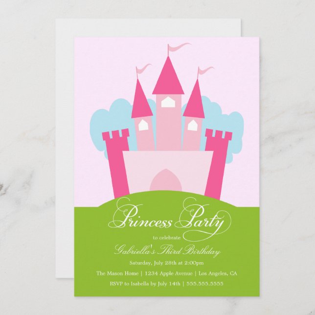 Invitation de fête d'anniversaire de princesse (Devant / Derrière)