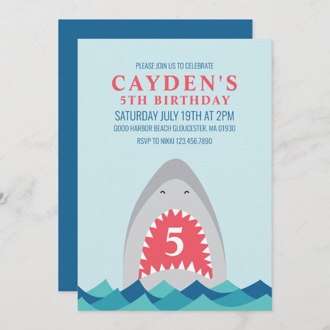 Invitation de fête d'anniversaire de requin (Devant / Derrière)