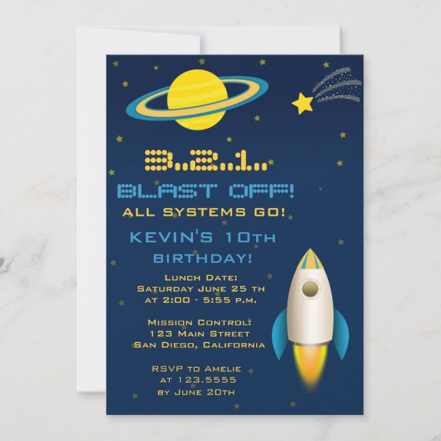 Invitation de fête d'anniversaire de Rocket (Devant)