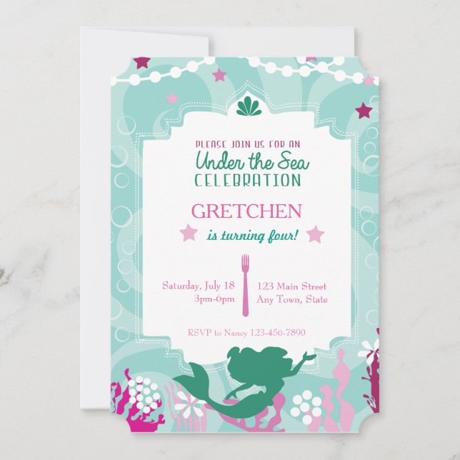 Invitation de fête d'anniversaire de sirène (Devant)