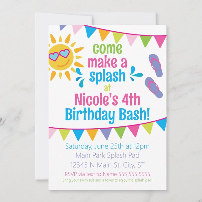 Invitation de fête d'anniversaire de Splash Pad (Devant)