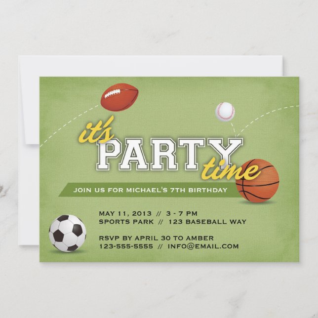 Invitation de fête d'anniversaire de sports (Devant)