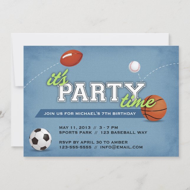 Invitation de fête d'anniversaire de sports (Devant)