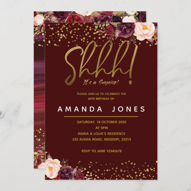 Invitation de fête d'anniversaire de surprise de (Devant / Derrière)