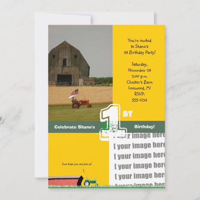 Invitation de fête d'anniversaire de tracteur :  (Devant)