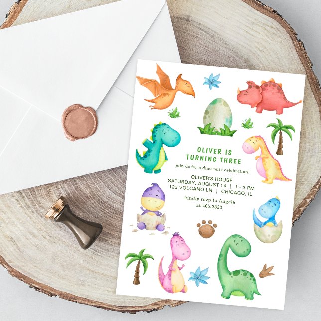 Invitation de fête d'anniversaire de trois dinosau (Créateur téléchargé)