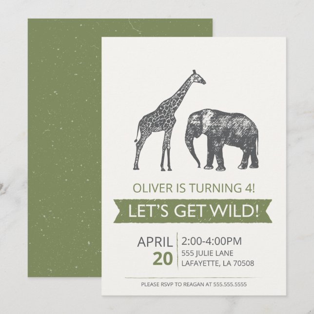Invitation de fête d'anniversaire de Wild Safari (Devant / Derrière)