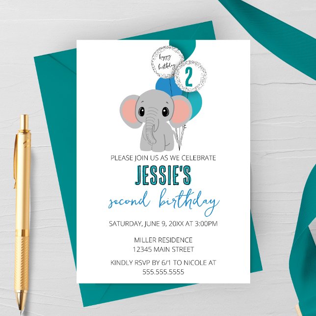 Invitation de fête d'anniversaire d'éléphant minim (Créateur téléchargé)