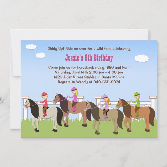 Invitation de fête d'anniversaire d'équitation (Devant)