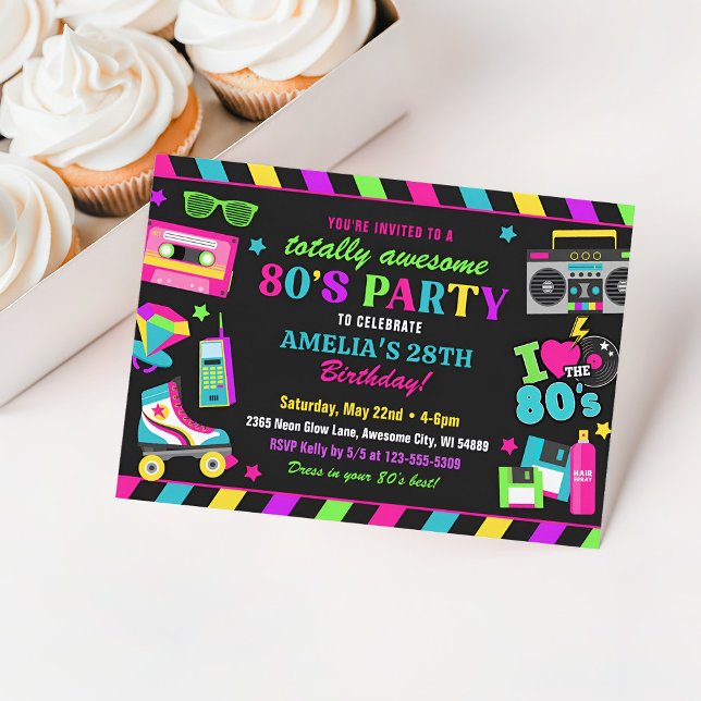 Invitation de fête d'anniversaire des années 80 En (80s retro party invitation)