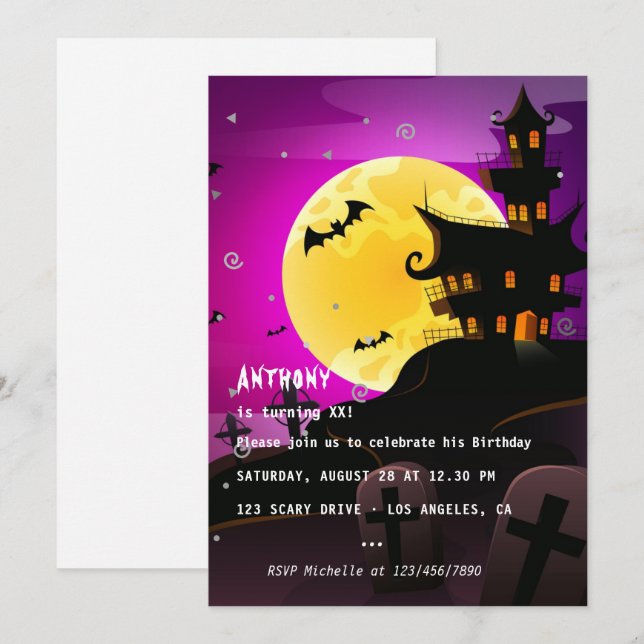 Invitation de fête d'anniversaire d'Halloween (Devant / Derrière)
