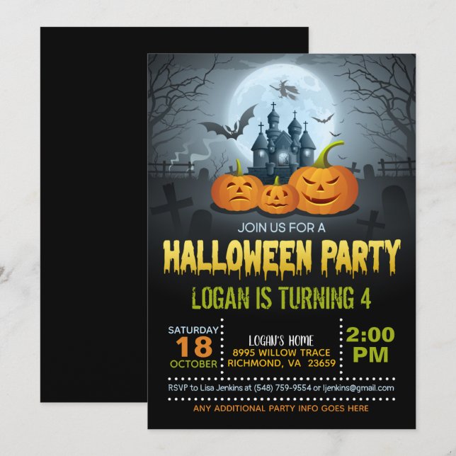 Invitation de fête d'anniversaire d'Halloween (Devant / Derrière)