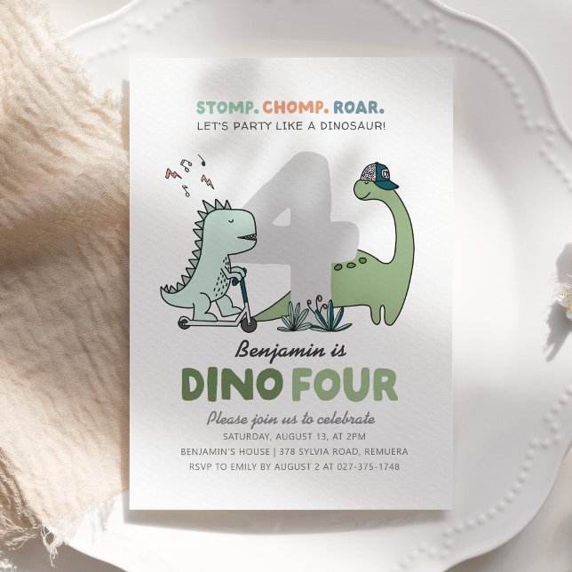 Invitation de fête d'anniversaire Dino-Four (Créateur téléchargé)