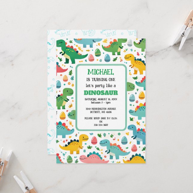 Invitation de fête d'anniversaire Dinosaure person (Devant/Arrière en situation)