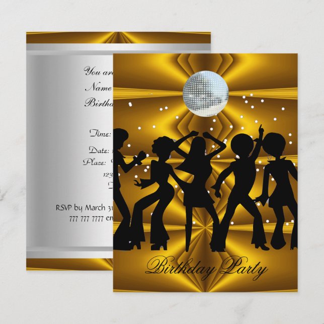 Invitation de fête d'anniversaire disco danse boul (Devant / Derrière)