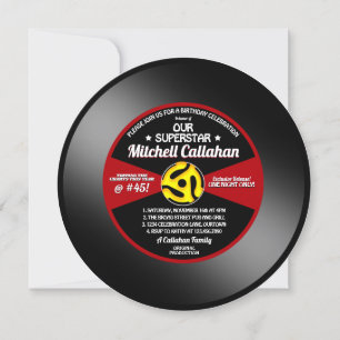Invitation de fête d'anniversaire disque vinyle 45