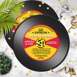 Invitation de fête d'anniversaire disque vinyle 45