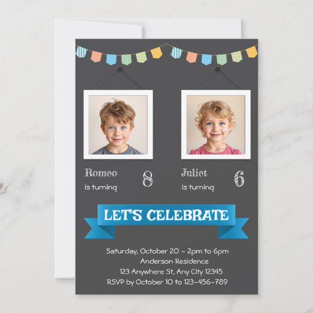 Invitation de fête d'anniversaire double (Devant)