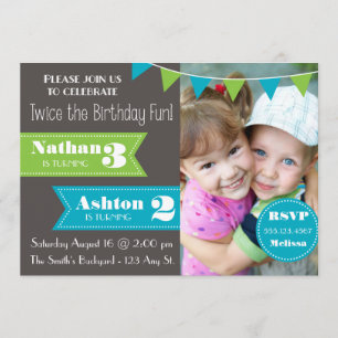 Invitation de fête d'anniversaire double (garçon/g