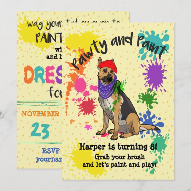 Invitation de fête d'anniversaire du berger allema (Devant / Derrière)