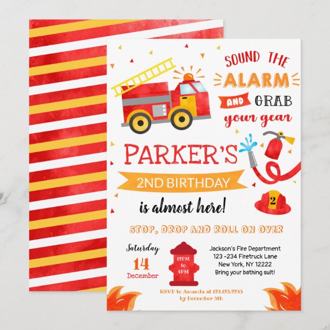 Invitation de fête d'anniversaire du camion de pom (Devant / Derrière)