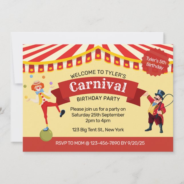 Invitation de fête d'anniversaire du Carnaval (Devant)