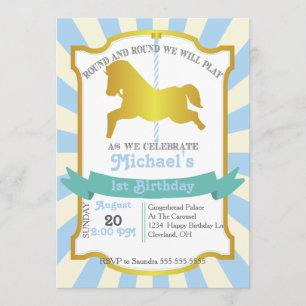 Invitation de fête d'anniversaire du carrousel (bl