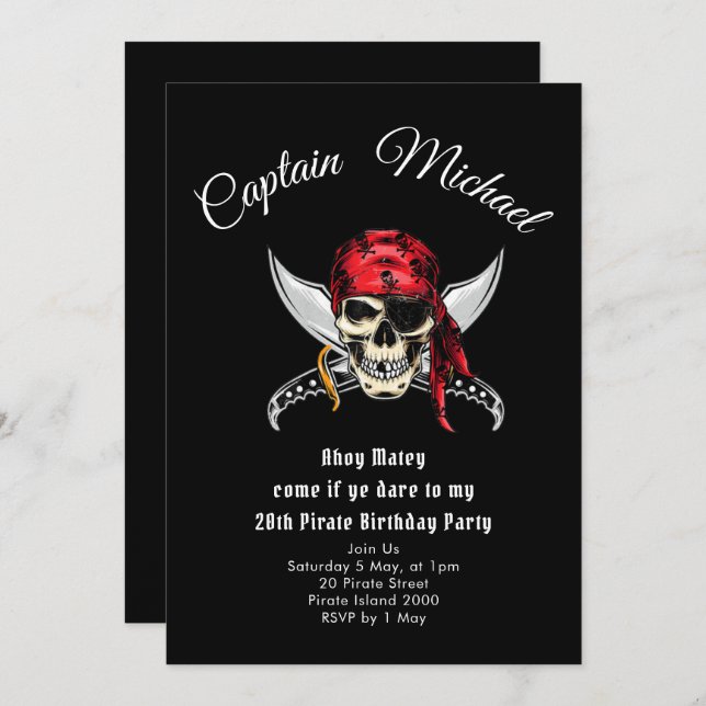 Invitation de fête d'anniversaire du Pirate (Devant / Derrière)