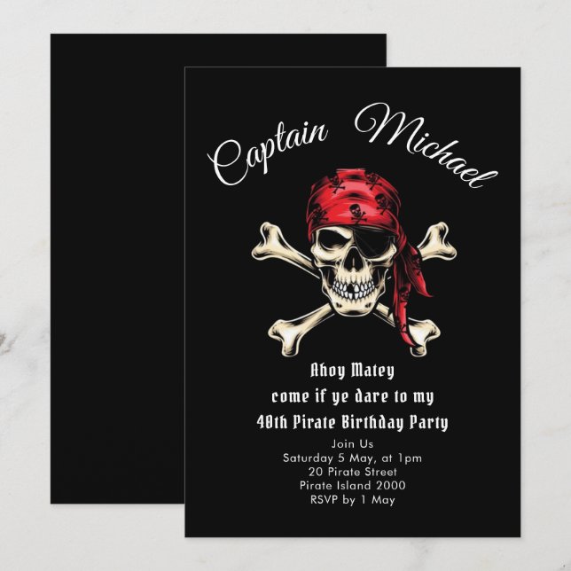 Invitation de fête d'anniversaire du Pirate (Devant / Derrière)