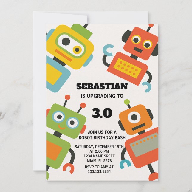 Invitation de fête d'anniversaire d'un robot modif (Devant)