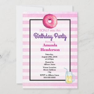 Invitation de fête d'anniversaire fantaisie Donut 