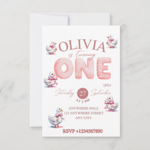 Invitation de fête d'anniversaire fille un, oie, r