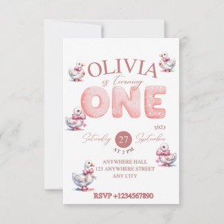 Invitation de fête d'anniversaire fille un, oie, r