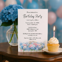 Invitation de fête d'anniversaire Fleur d'hortensi