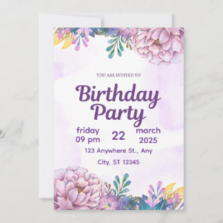 Invitation de fête d'anniversaire florale aquarell