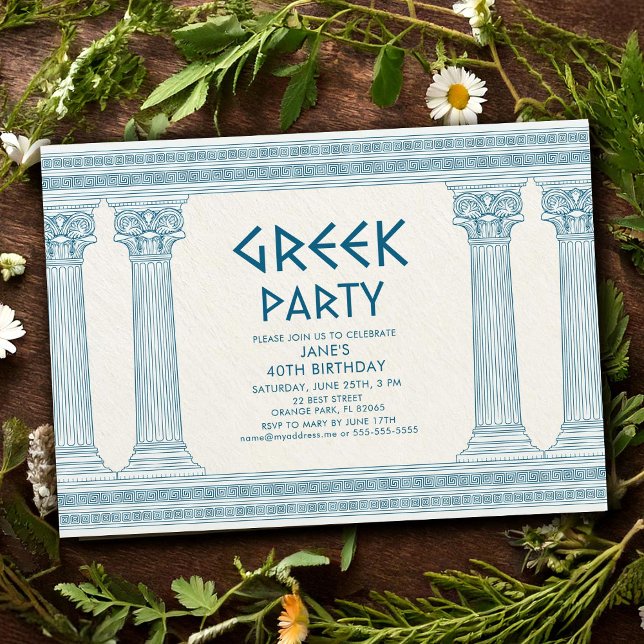 Invitation de fête d'anniversaire grec avec temple (Créateur téléchargé)