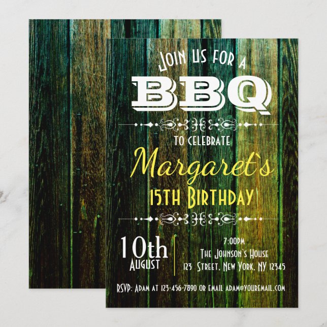 Invitation de fête d'anniversaire Green Wood BBBQ (Devant / Derrière)
