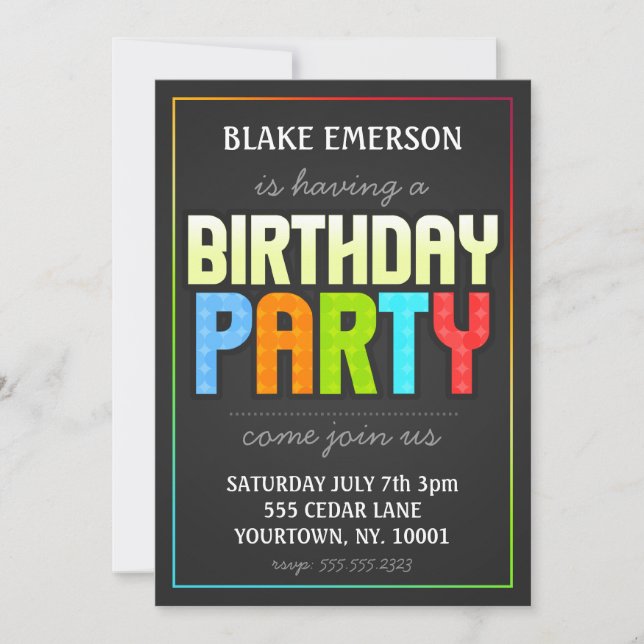 Invitation de fête d'anniversaire - gris avec élém (Devant)