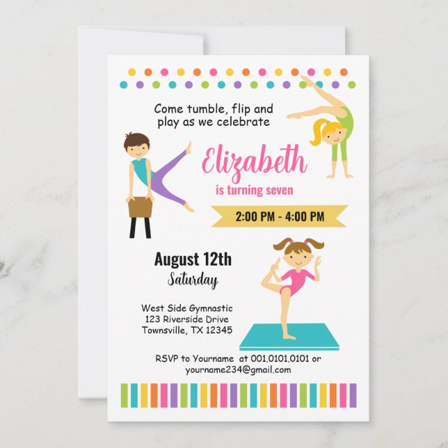 Invitation de fête d'anniversaire Gymnastic (Devant)