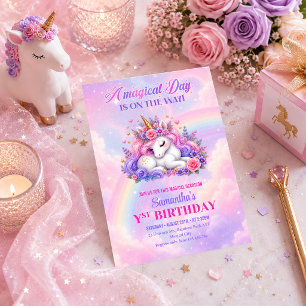 Invitation de fête d'anniversaire Licorne Fille Ca