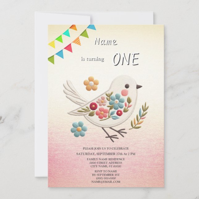 Invitation de fête d'anniversaire Little White Bir (Devant)