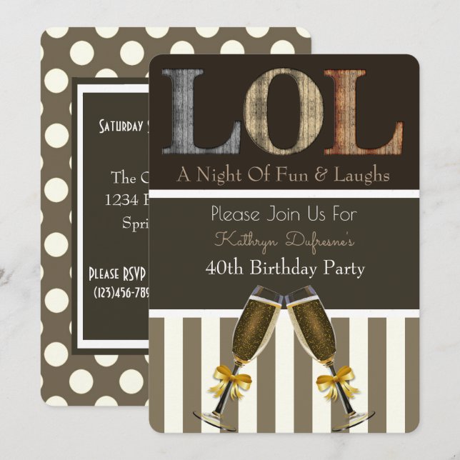 Invitation de fête d'anniversaire "LOL" (Devant / Derrière)
