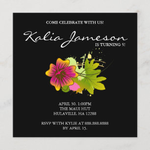 Invitation de fête d'anniversaire Luau Fleur d'Hib