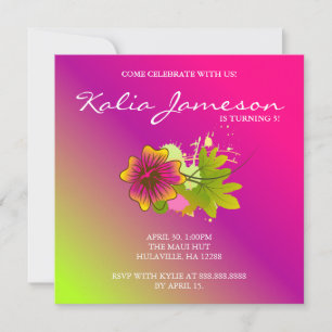 Invitation de fête d'anniversaire Luau Fleur d'Hib