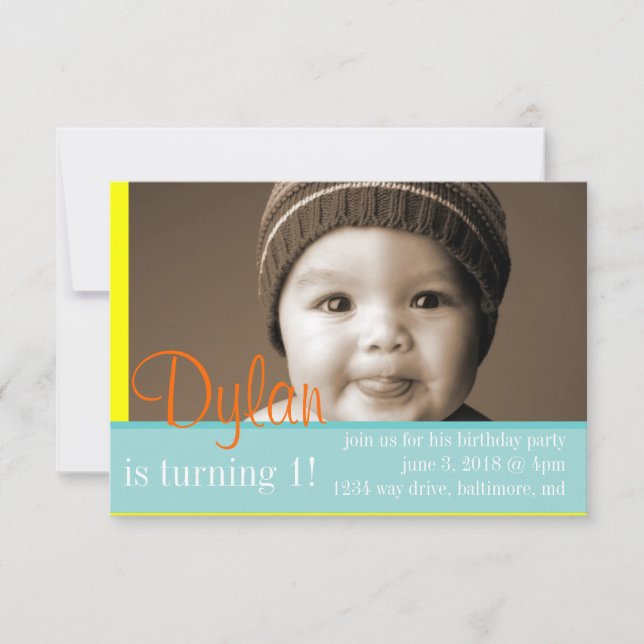 Invitation de fête d'anniversaire Ma photo Bleu Ja (Devant)