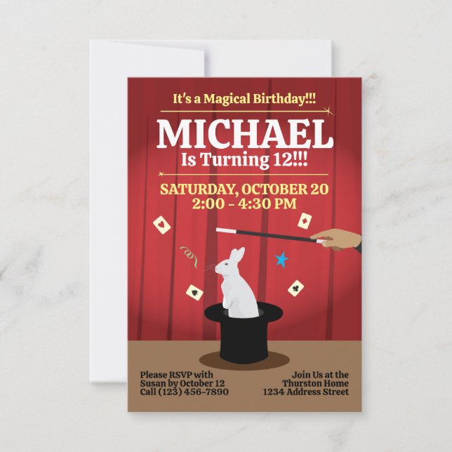 Invitation de fête d'anniversaire magique - Top Ha (Devant)