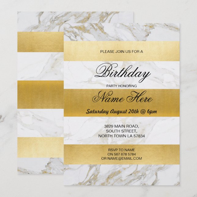 Invitation de fête d'anniversaire Marbre blanc de  (Devant / Derrière)