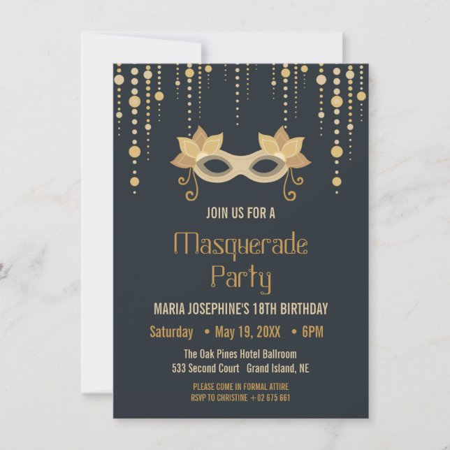 Invitation de fête d'anniversaire Masquerade moder (Devant)